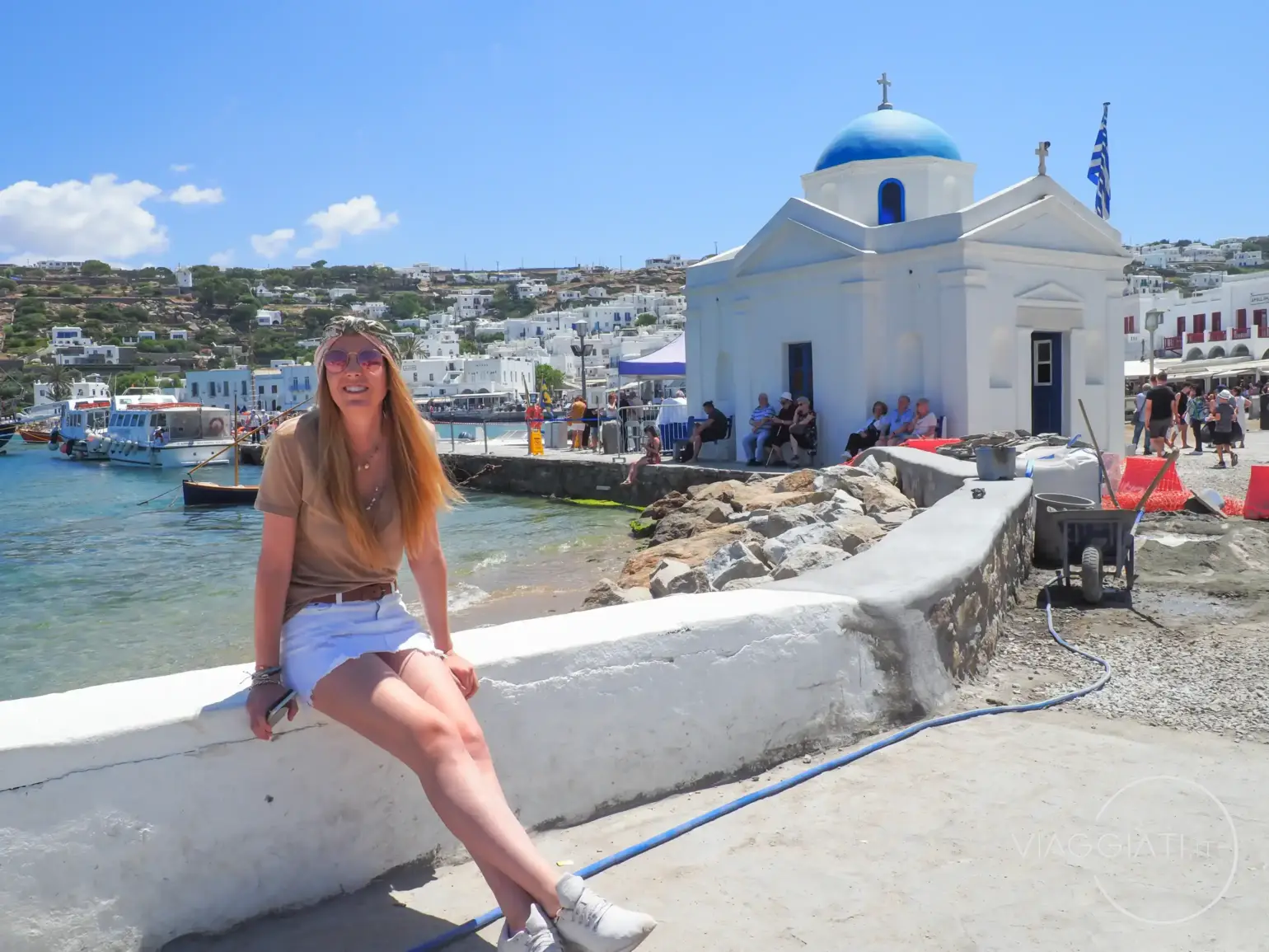 Porto vecchio di Mykonos e chiesa di Saint Nikolaos of Kadena.