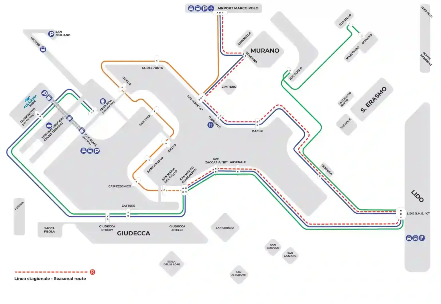Linee Alilaguna per andare dall'aeroporto Marco Polo a Venezia